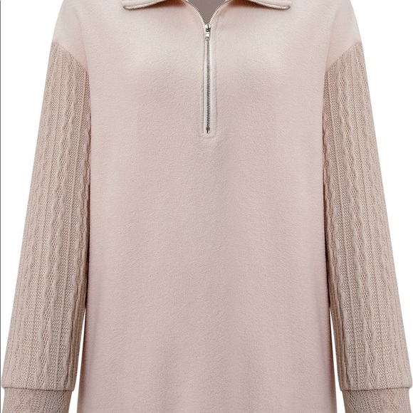 Cream Quarter Zip Dropped Shoulder Spliced Sweatshirt - Picture 6 of 6